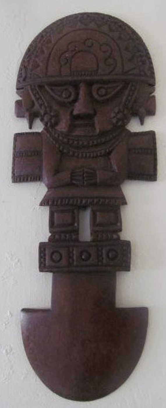 AZTEC Hand Carved Wood Mayan Inca Mexican Wall Mask