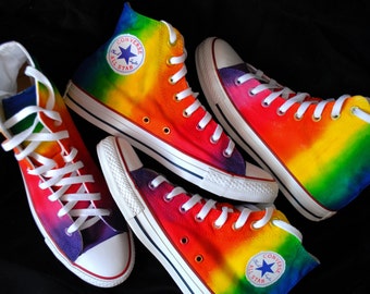 Custom handpainted rainbow sneakers, personalized shoes, rainbow converse, rainbow vans
