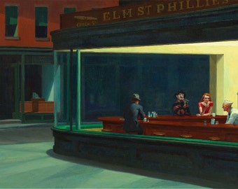 Nightmare on Elm Street Freddy Krueger Parody -Limited Edition Print or Poster - Funny Freddy Horror Movie Hopper Nighthawks Parody Painting