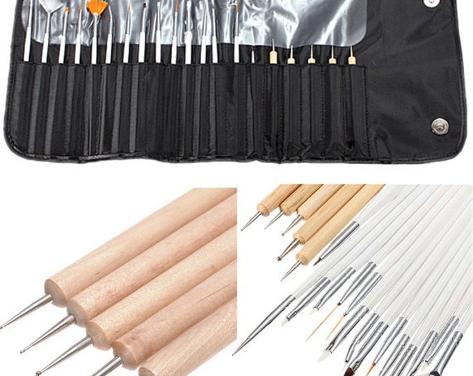 20pcs Nail Art Design Set Dotting Painting Drawing Polish Brush Pen Tools Silver