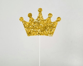 Gold Crown Cake Topper, Gold Crown Centerpiece Stick, Prince, Princess, Crown