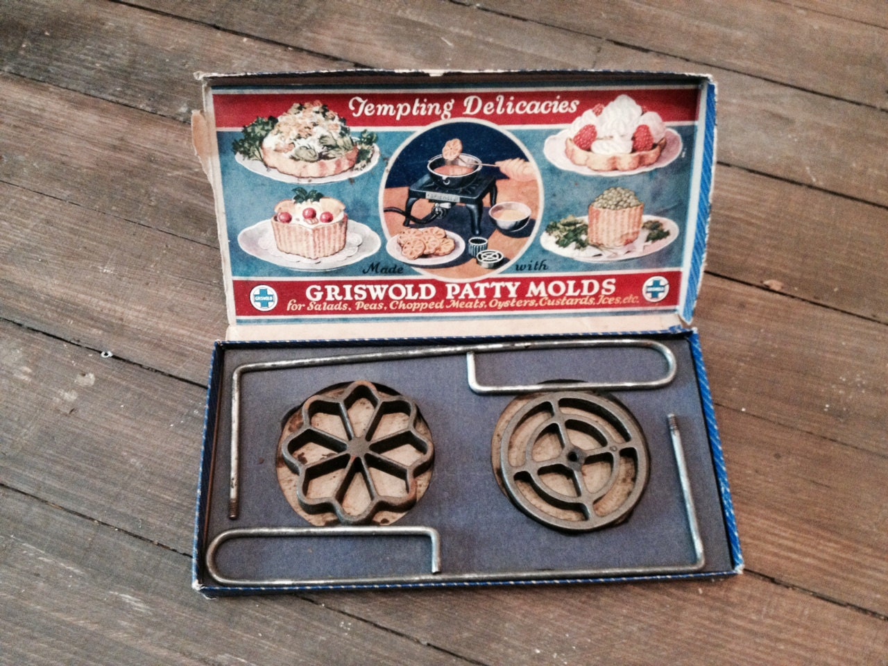 Vintage Cast Iron GRISWOLD Patty Mold Set 1 w/ 2 Molds & 2