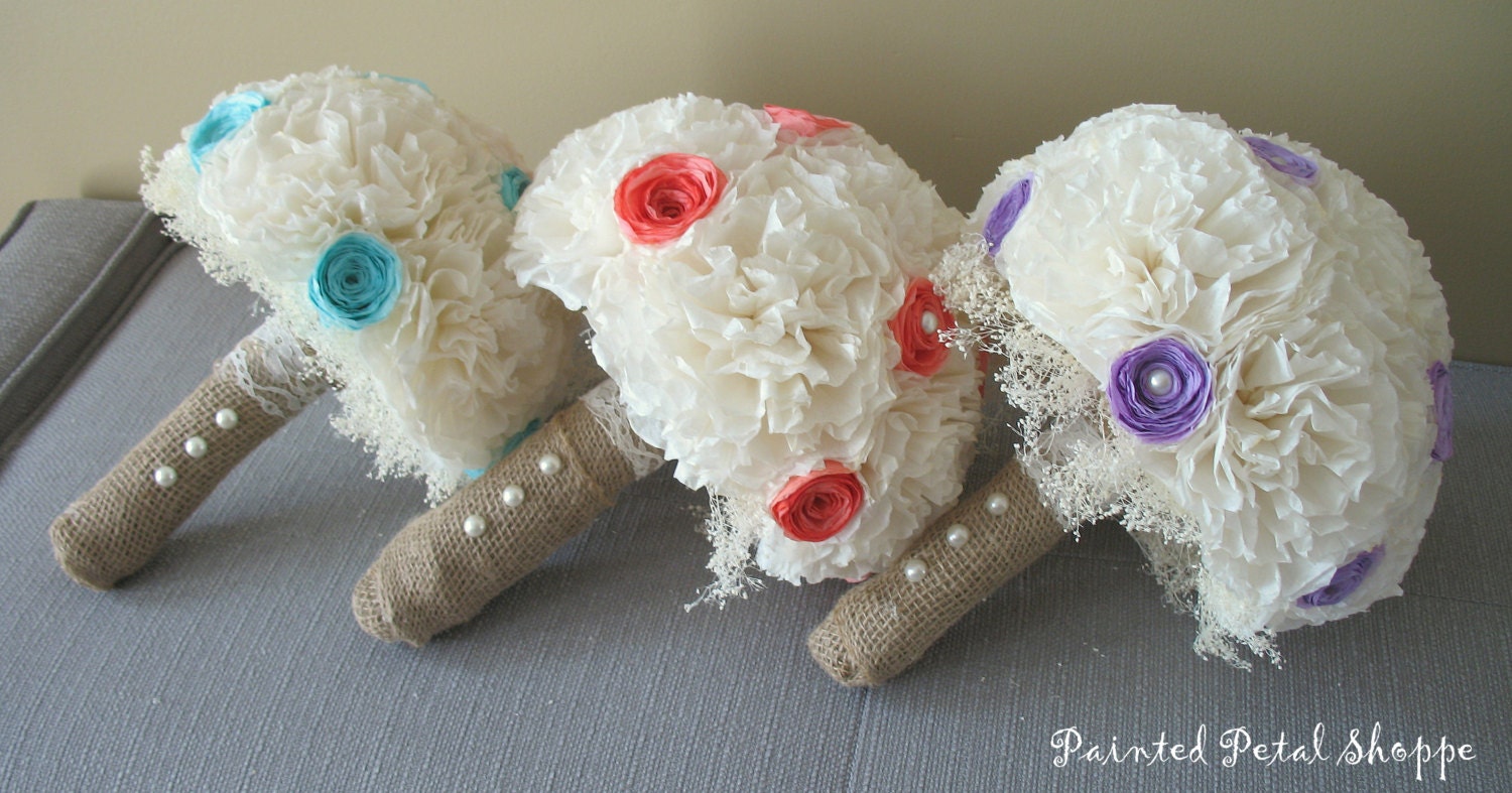 Ivory & Coral Coffee Filter Bridal Bouquet/ by