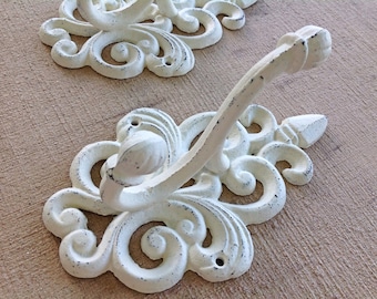 Shabby chic hook - antique white double hook - towel hook - wall hook
