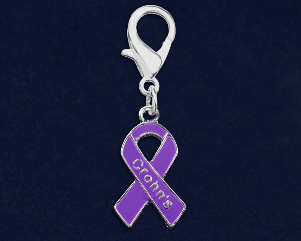 25 Crohn's Disease Purple Ribbon Hanging Charms 25