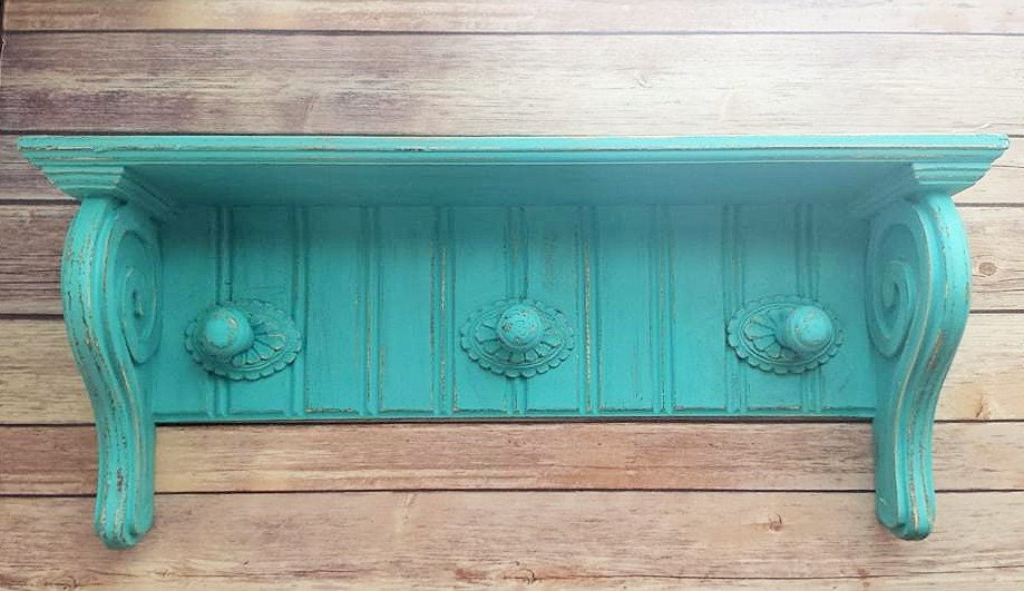 Wall Shelf Coat Rack Turquoise Farmhouse Vintage by CraftyMcDaniel