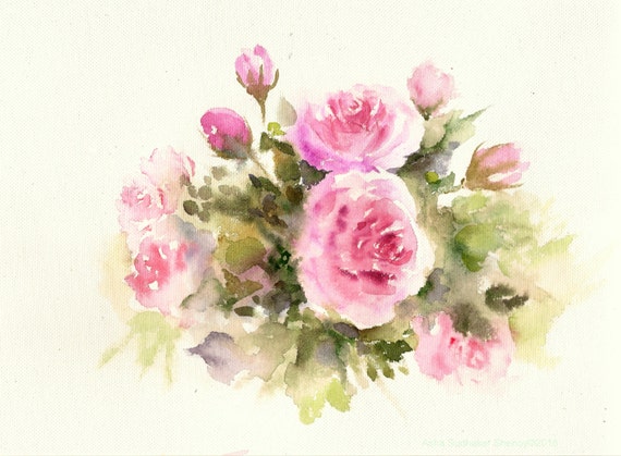 Original Rose Art Watercolor Painting Pink Roses Floral art