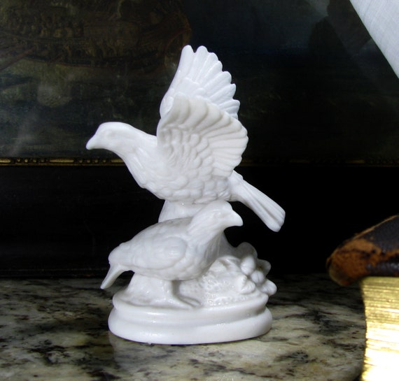 Antique Parianware Porcelain Bisque Bird Figurine on Stump