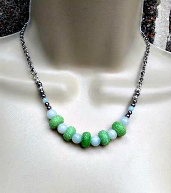 Items similar to sea foam green handmade lampwork bead necklace on