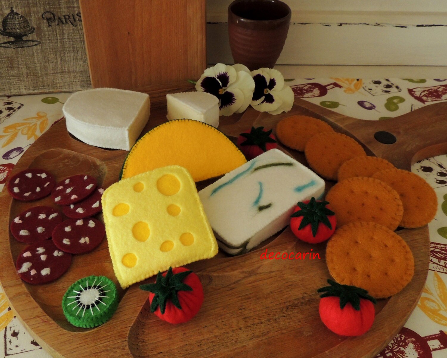 Felt Food Felt Cheeses Board pretend play food toy kitchen.