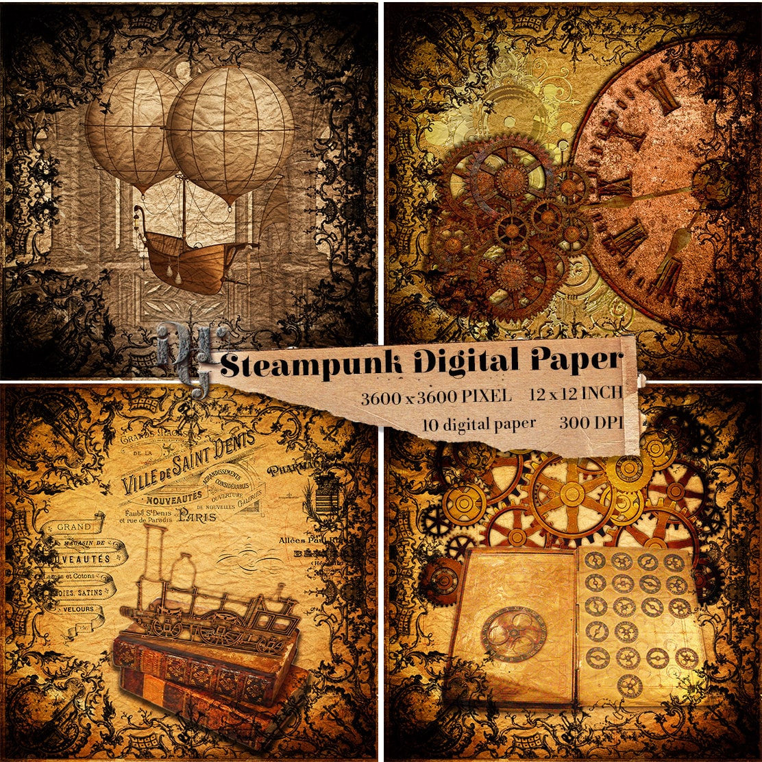 Steampunk Digital Paper Victorian 10 digital papers Old