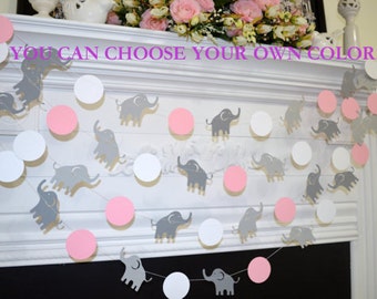ELEPHANT baby shower garland, Pink Elephant garland, Grey Elephant, lucky Elephant decorations, pink and gray elephant shower decor