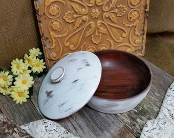 Wood Bowl, Shabby Chic Bowl, White Wooden Bowl, Vintage Wooden Bowel, White, RobinsStudio, Shabby Chic, Decorative Bowl, Vintage, Rustic
