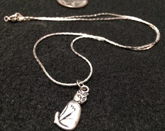 Necklace, Cat Kitty, Tarnish free Silver Chain, Zinc Alloy Charm, 18", Pagan Wiccan Witch, Halloween, Samhain, Magic, Yule Gift, Jewelry