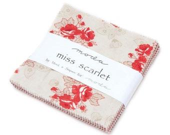 Miss Scarlet by Moda 42 5" Squares Charm Pack 100% Designer Cotton Fabric by Minick and Simpson 14810PP