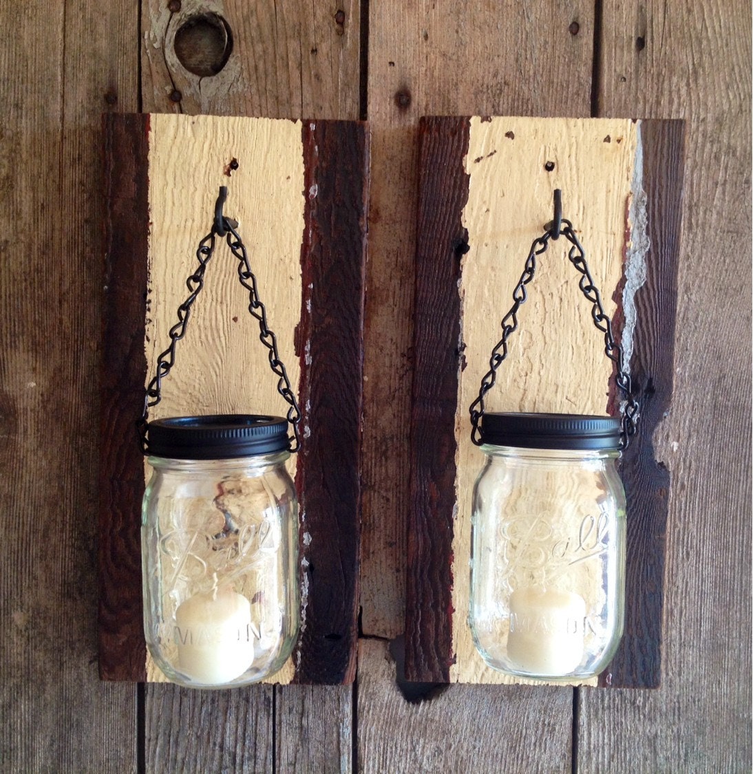 Two Toned Barn Wood Mason Jar Candle Holders. by Thesalvagednail