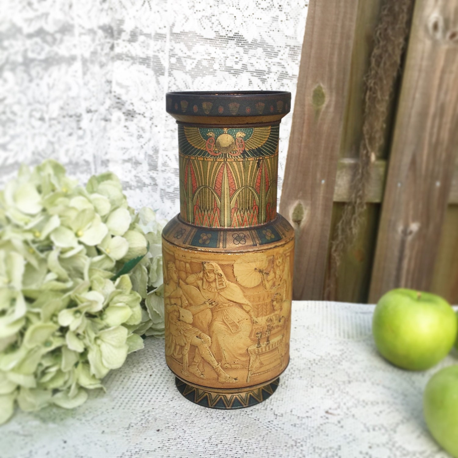 Rare Antique 1924 Egyptian Vase Tin Litho Box by