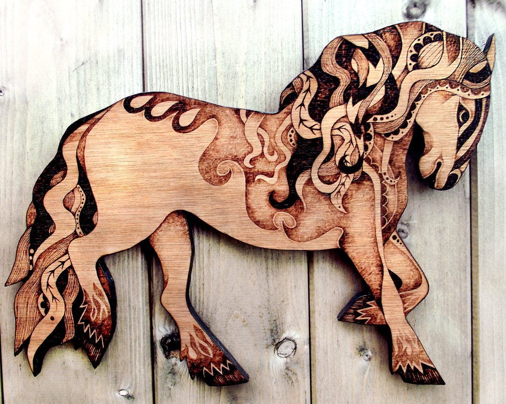 Horse Wall Hanging wood with Pyrography Wood by GlenoutherCrafts