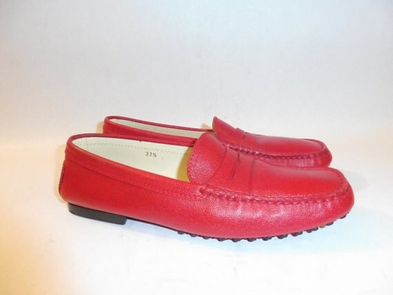 Women's Tod's Red Penny Loafers Drivers 37.5