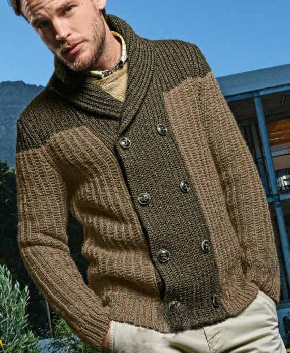 Men's hand knitted cardigan turtleneck sweater cardigan