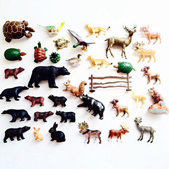 FOREST ANIMALS: Lot of 35 Woodland Critters Tiny Plastic