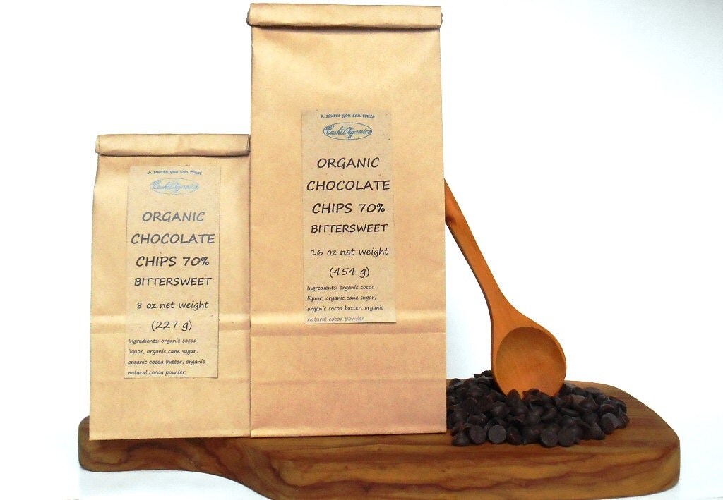 ORGANIC Chocolate chips 70 bittersweet 8 oz or 16 oz bag