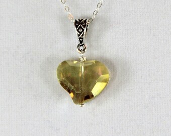 Items similar to Clearance Heart Shaped Yellow & Green Glass Pendant on ...