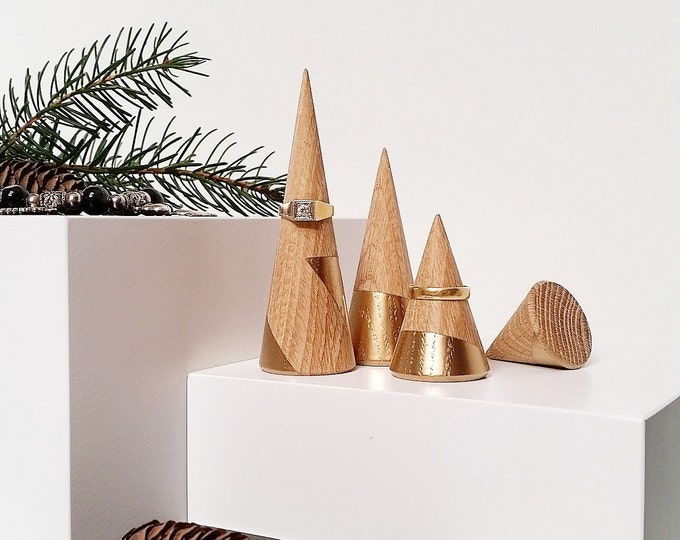 16 x Ring Cone "Comfort pack " Oak -Siver and Oak -Gold Version Jewelry Display Ring Stand Home And Decoration Jewelry Storage
