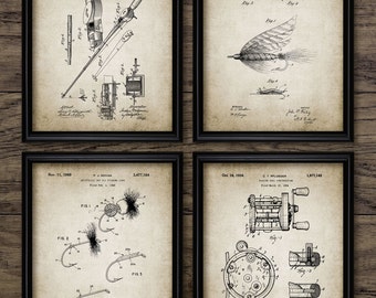 Fishing Patent Print Set of 4 - Angling - Fisherman - Fly Fishing - Lure - Hook - Reel - Rod - Set Of Four Prints #1947 - INSTANT DOWNLOAD