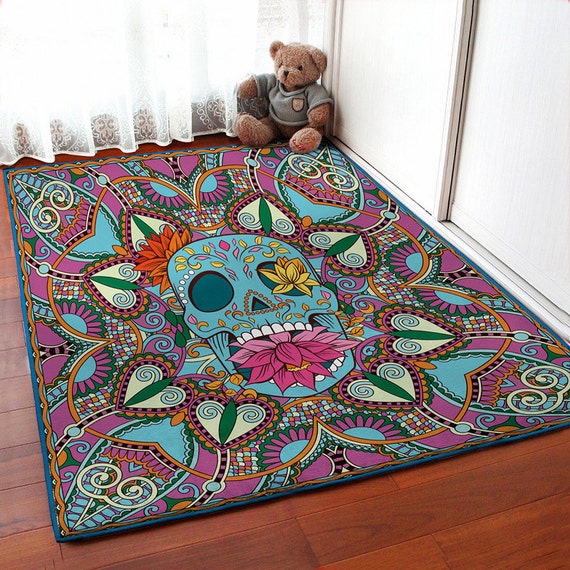 Floral Skull rug sugar skull carpet floor rugs by VividView