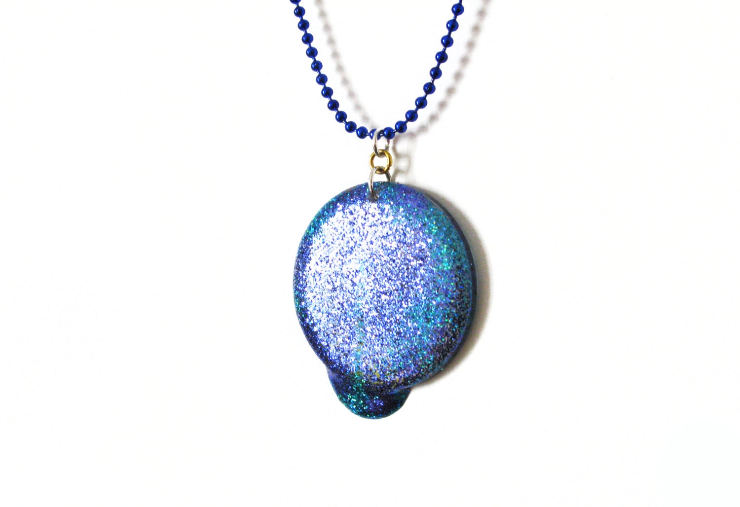 Blue Glitter Pendant Necklace Teal Sparkling Jewelry