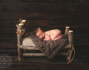 DELUX Real Wood Unique Newborn Baby / Doll Log Bed Photo Photography Prop