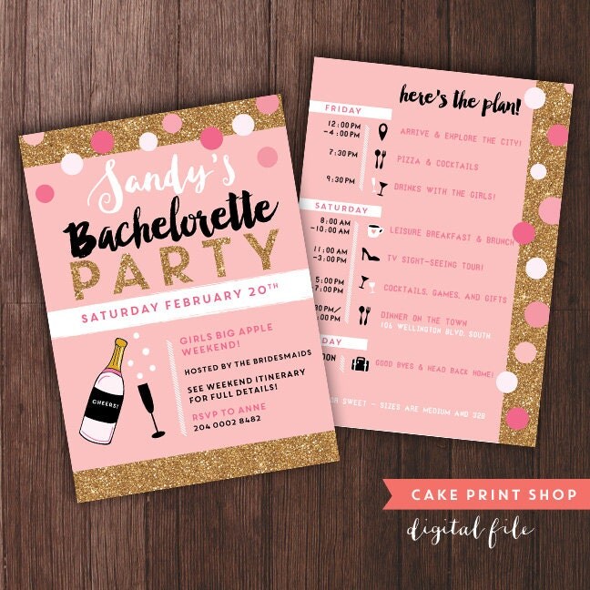 Bachelorette Weekend invitation with itinerary bachelorette