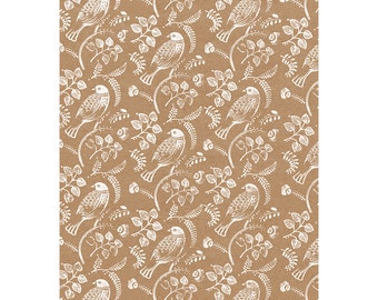 Bird Print Wrapping Paper: Kraft Gift Wrap Sheet, with Handprinted Vintage Love Birds (70cm x 50cm / 19.5" x 27.5")