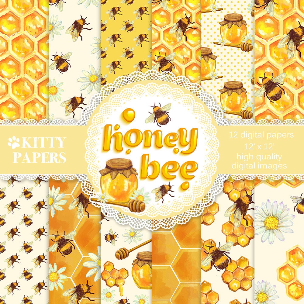 Download Honey digital paper: Honey Bee bee digital paper