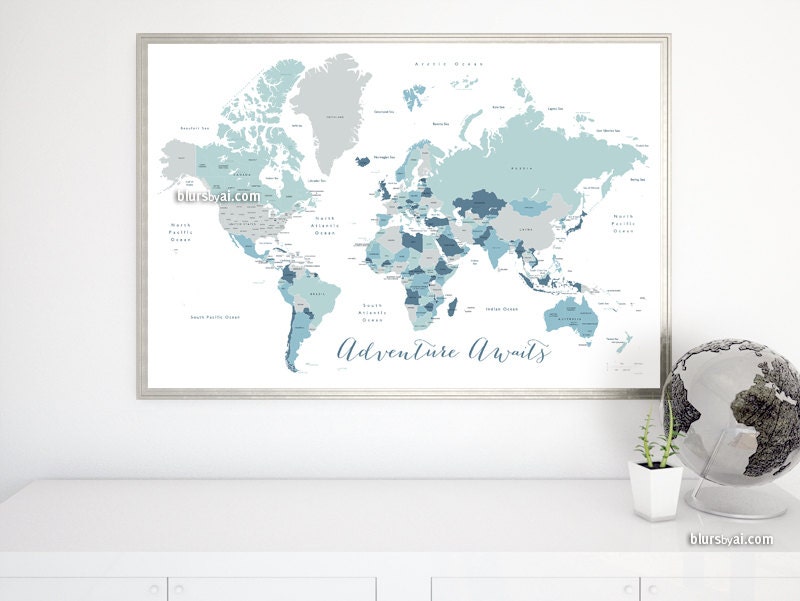36x24 inspirational map PRINTABLE World map with by blursbyaiShop