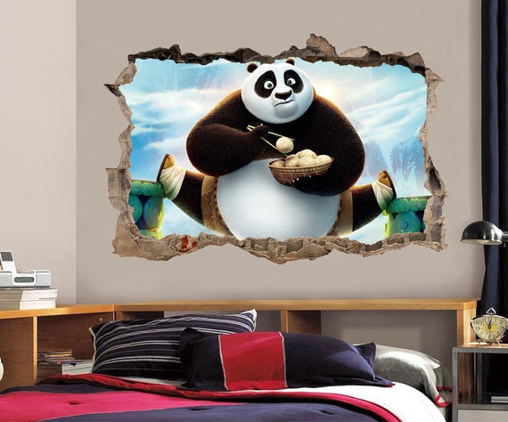 kung stick fu name 3 Wall Decor Sticker PANDA Wall FU KUNG Graphic Decal Smashed Art