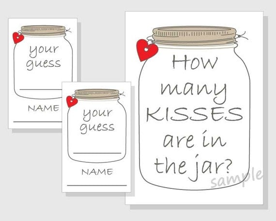 How many KISSES are in the jar Printable Game Rustic Mason