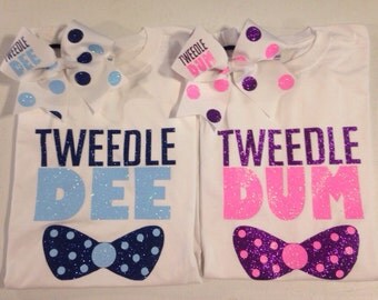 Tweedle Dee and Tweedle Dum Shirts with matching hairbow