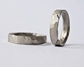 Hammered White Gold Wedding Ring Set - Rustic Wedding Bands - 18 Carat - Men's Women's - Couples - Unisex - Unique