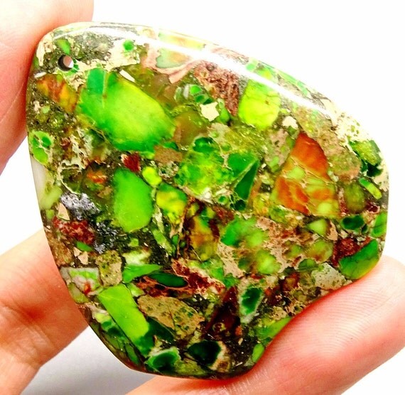 Lime Green Gemstone Pendant Bead Green Sea Sediment Jasper