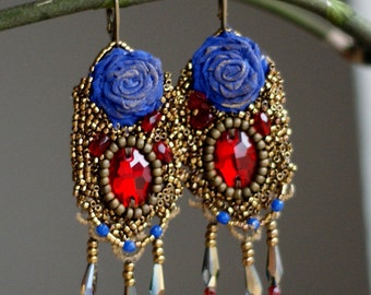 Goth earrings, Victorian earrings, lace earrings, bead embroidery earrings, Marie Antoinette earrings, Baroque earrings, boho earrings