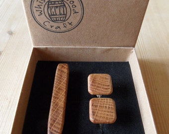 Irish Whiskey Barrel Cufflinks and Tie Clip Set- Groom,groomsmen,5 year anniversary, birthday gift.