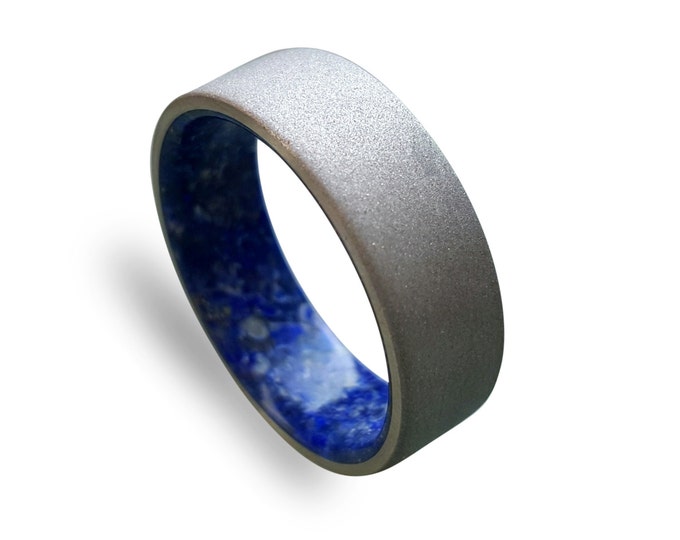 Sand Blasted Titanium Ring with Lapis Lazuli