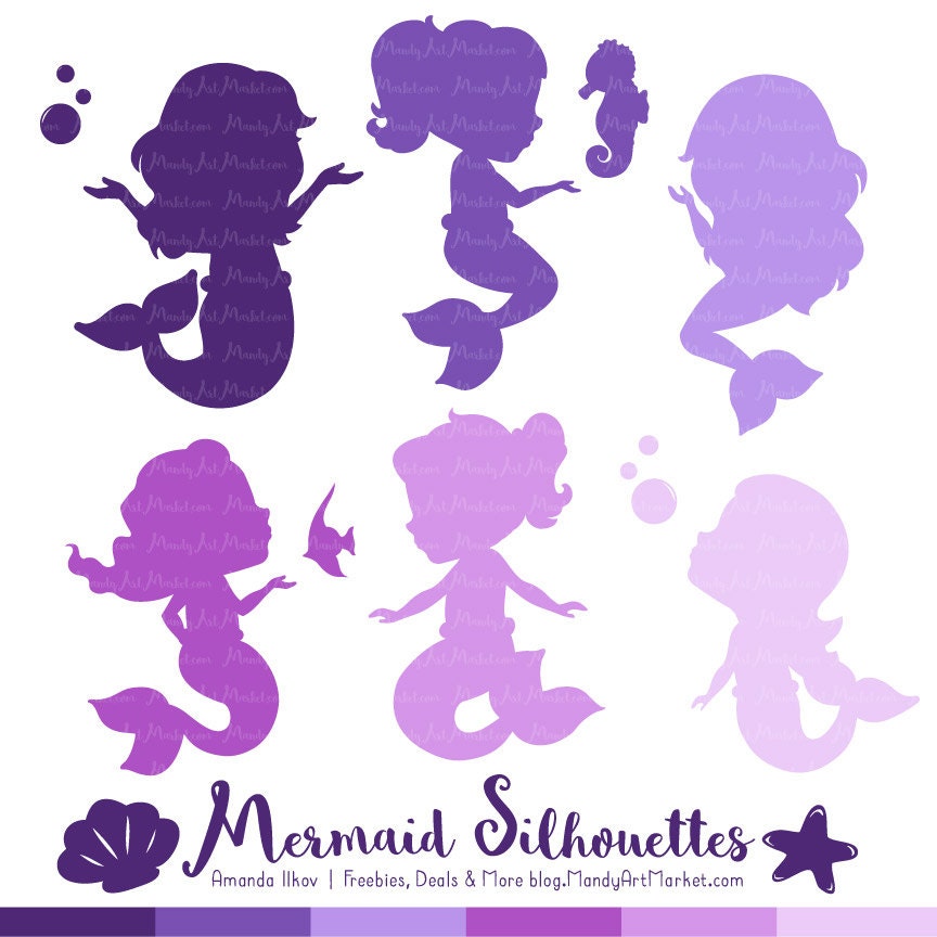 Download Professional Mermaid Silhouettes Clipart in Shades of Purple