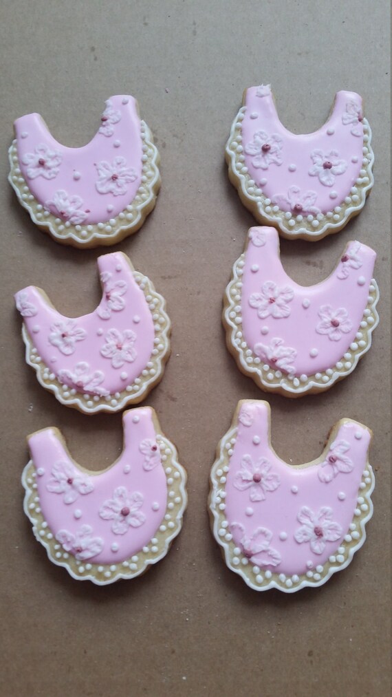 Baby shower Bib Cookies Girl 1 Dozen 12 cookies