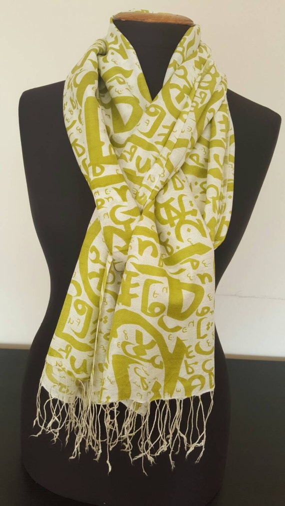  modern silk and cashmere Turkish pashmina scarf with Ottoman writing