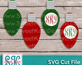 Christmas Light Bulb Monogram Option SVG JPG PNG Scrapbook Die Cut Heat Transfer Vinyl Cricut svg Silhouette svg Christmas Instant Download