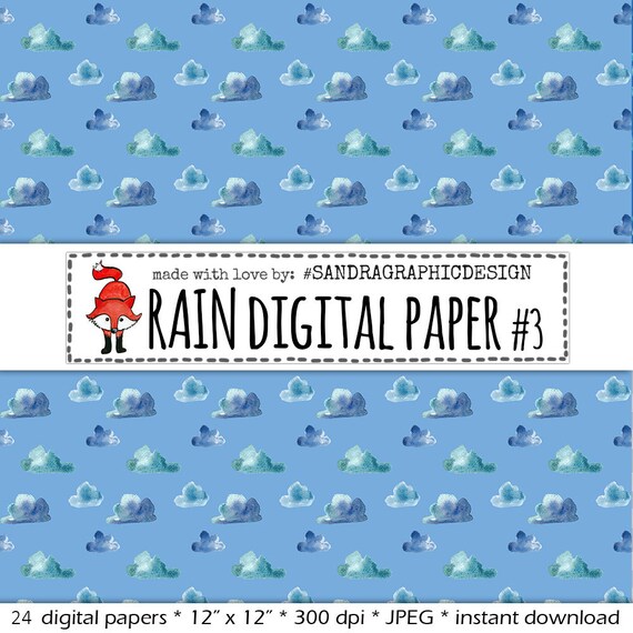 Rain digital paper rain pattern rain by SandraGraphicDesign