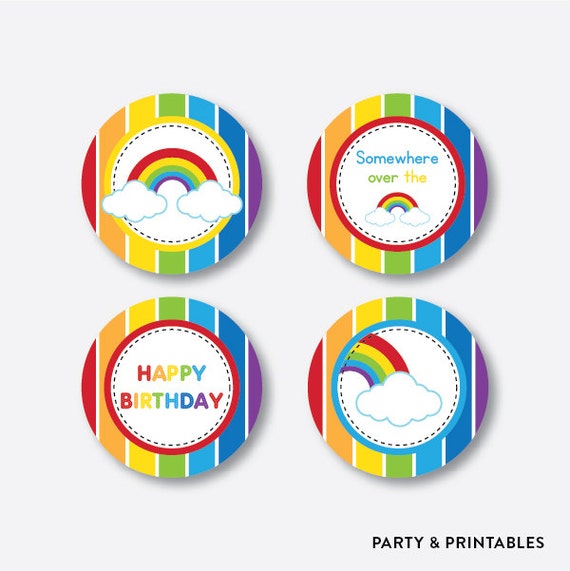 Instant Download Rainbow Cupcake Toppers Rainbow Party